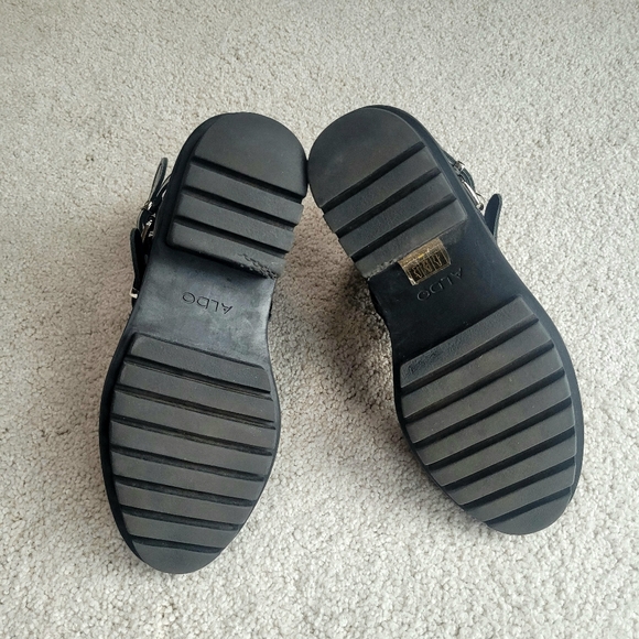 Aldo Black Leather Moto Ankle Zipper Boots with Buckles Size 7 - Picture 4 of 5